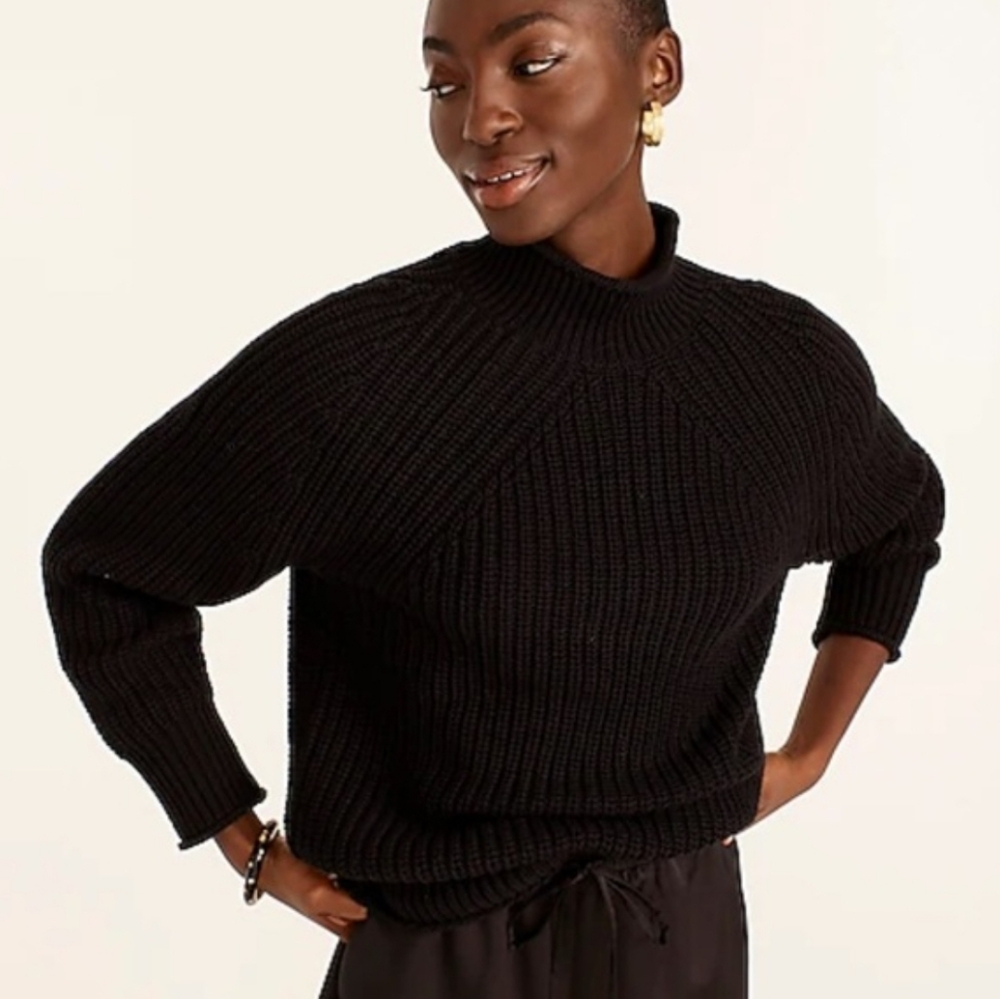 J Crew Rollneck Sweater Black Ribbed Knit Relaxed Preppy Fisherman Size XXS